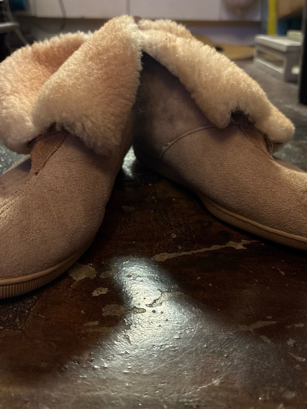 Men's Suede Shearling-Lined Slip-On Boots in Light Brown